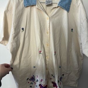 Victoria Jones Cottagecore Striped Shirt with Blue Collar